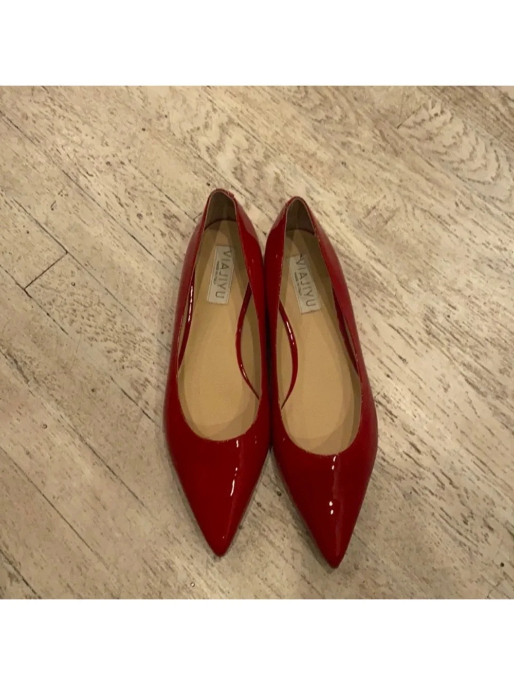 Red Patent Pointed-Toe Women’s Flats  worn for runway 11.5